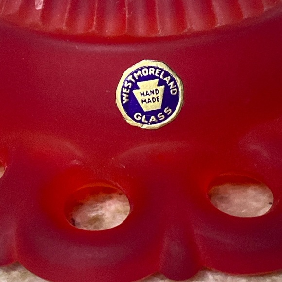Vintage Westmoreland Handmade Red Glass Satin Mist Doric Lace Candle Holder Pair - Picture 3 of 12